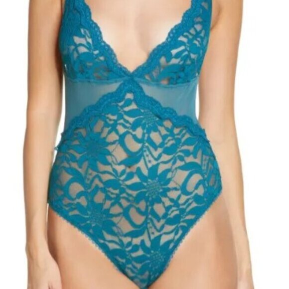 NWT Free People intimately speed date nylon stretch lace lagoon bodysuit XS - Picture 1 of 3